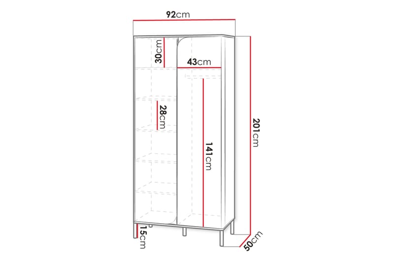 Monfort Garderobeskap 92x201 cm - Beige - Oppbevaring - Klesoppbevaring - Garderober & garderobesystem