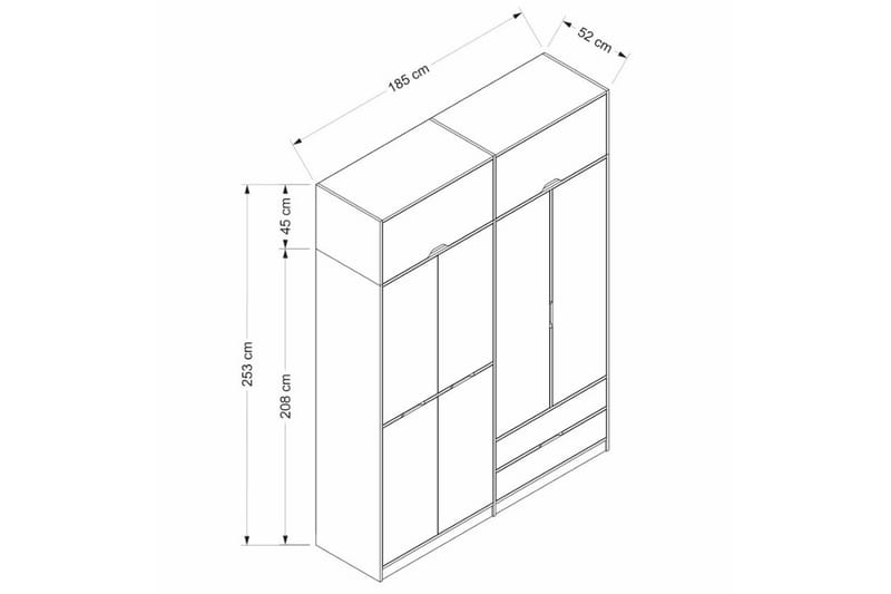 Munna Garderobe 185x253 cm - Hvit - Oppbevaring - Klesoppbevaring - Garderober & garderobesystem