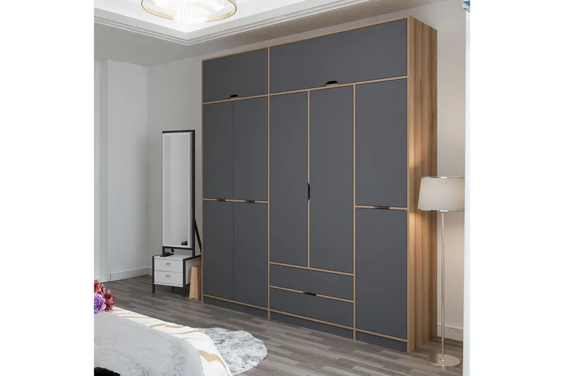 Munna Garderobe 232x253 cm - Antrasitt - Oppbevaring - Klesoppbevaring - Garderober & garderobesystem