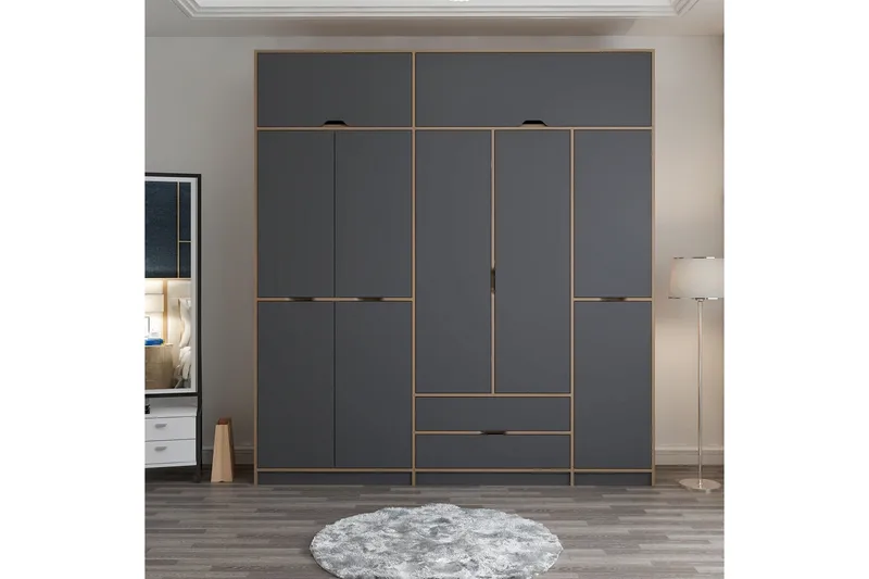 Munna Garderobe 232x253 cm - Antrasitt - Oppbevaring - Klesoppbevaring - Garderober & garderobesystem