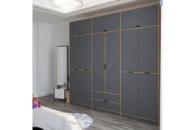 Munna Garderobe 277x253 cm - Antrasitt - Oppbevaring - Klesoppbevaring - Garderober & garderobesystem