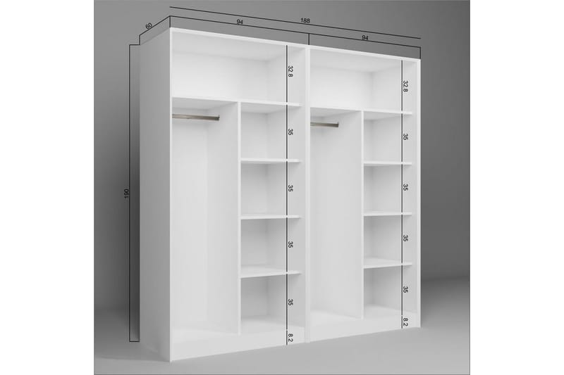 Nagouri Garderobe 188x190 cm - Hvit - Oppbevaring - Klesoppbevaring - Garderober & garderobesystem