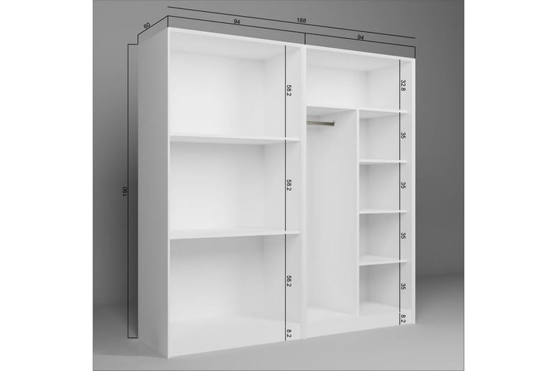Nagouri Garderobe 188x190 cm - Hvit - Oppbevaring - Klesoppbevaring - Garderober & garderobesystem