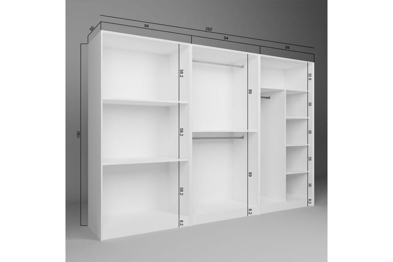 Nagouri Garderobe 280x190 cm - Hvit - Oppbevaring - Klesoppbevaring - Garderober & garderobesystem
