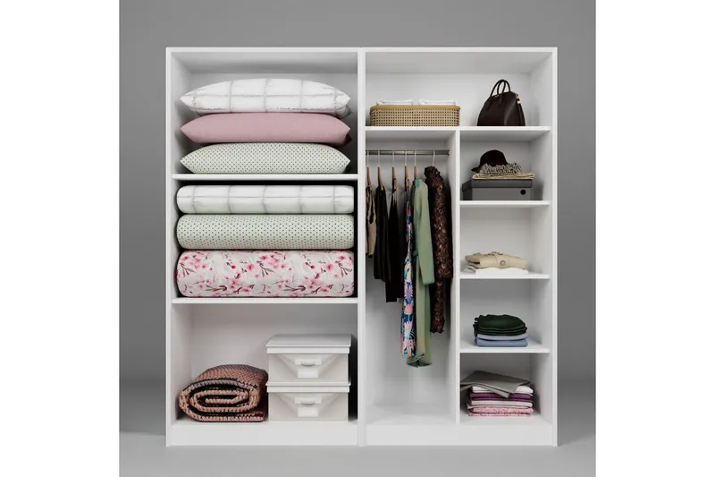Nagouri Garderobe med Skuffer 188x190 cm i Tre - Hvit - Oppbevaring - Klesoppbevaring - Garderober & garderobesystem