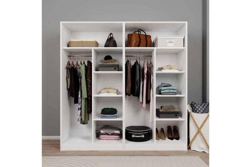 Nagouri Garderobe med Skuffer 188x190 cm i Tre - Hvit - Oppbevaring - Klesoppbevaring - Garderober & garderobesystem