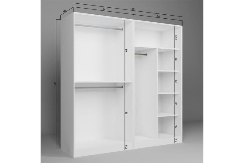 Nagouri Garderobesskåp 188x190 cm - Hvit - Oppbevaring - Klesoppbevaring - Garderober & garderobesystem - Garderobeskap & klesskap