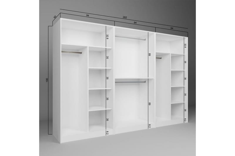 Nagouri Garderobesskåp 280x190 cm - Hvit - Oppbevaring - Klesoppbevaring - Garderober & garderobesystem - Garderobeskap & klesskap