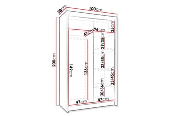 Narbonne Garderobe 100x200 cm - Svart/Hvit - Oppbevaring - Klesoppbevaring - Garderober & garderobesystem