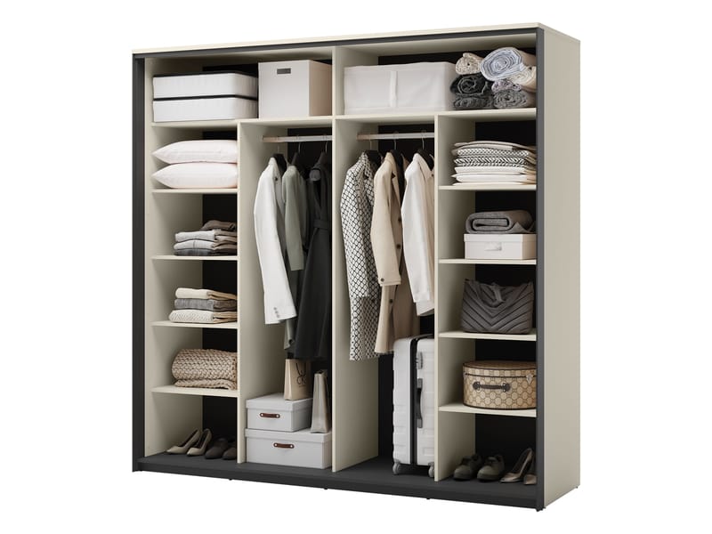 Navron Garderobeskapeskap med speil 220x221 cm - Beige - Oppbevaring - Klesoppbevaring - Garderober & garderobesystem