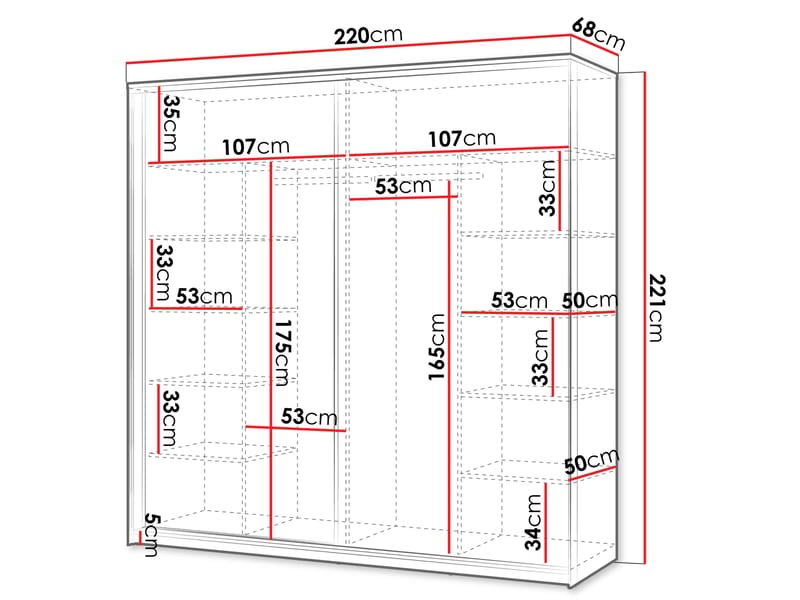 Navron Garderobeskapeskap med speil 220x221 cm - Beige - Oppbevaring - Klesoppbevaring - Garderober & garderobesystem