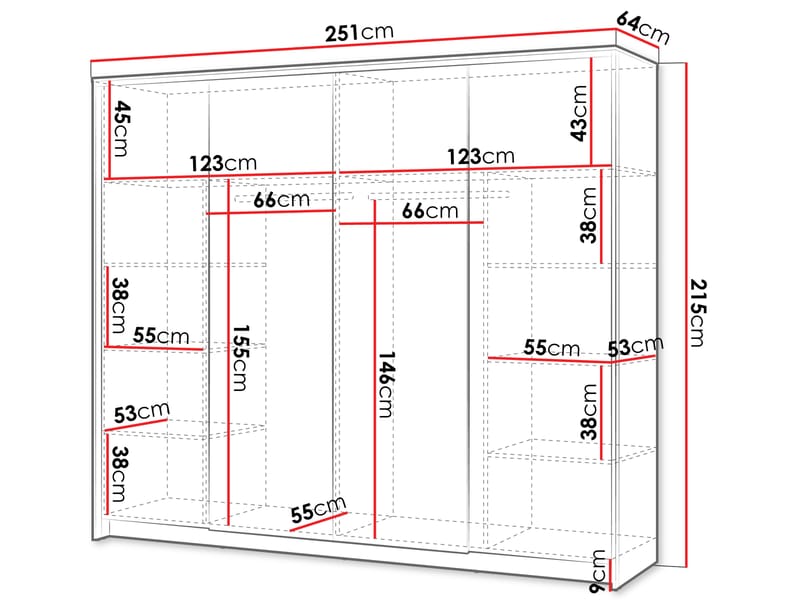 Navron Garderobeskapeskap med speil 251x215 cm - Beige - Oppbevaring - Klesoppbevaring - Garderober & garderobesystem