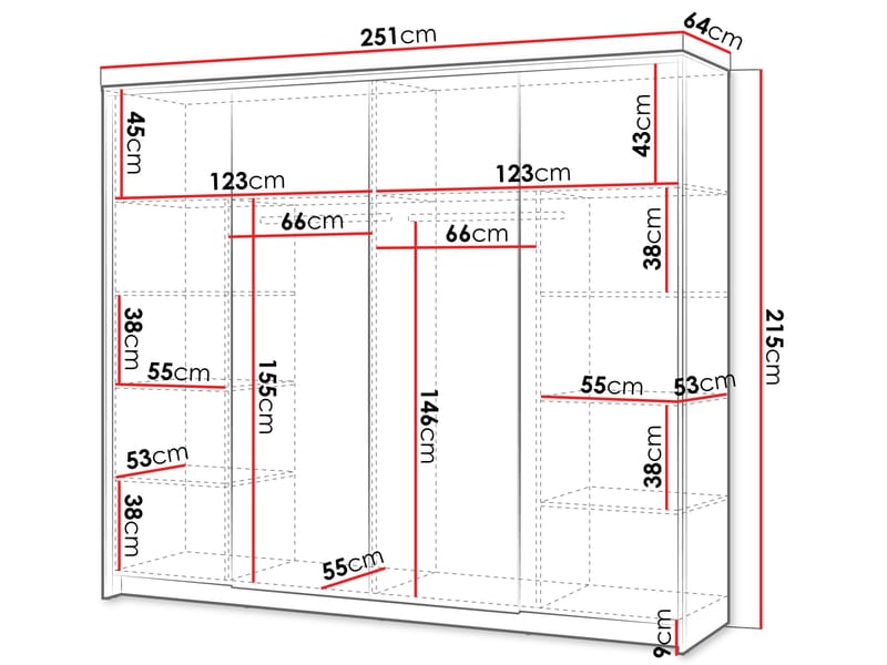 Navron Garderobeskapeskap med speil 251x215 cm - Beige - Oppbevaring - Klesoppbevaring - Garderober & garderobesystem