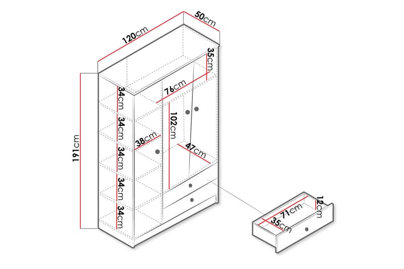 Nero Garderobe 120 cm - Natur/Hvit - Oppbevaring - Klesoppbevaring - Garderober & garderobesystem
