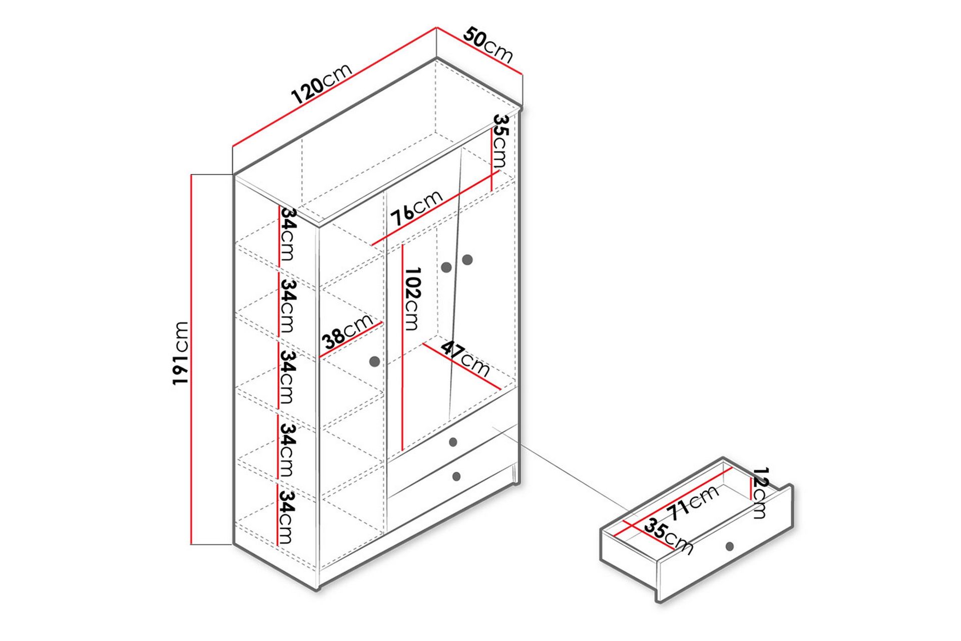 Nero Garderobe 120 cm - Natur/Hvit/Grå - Oppbevaring - Klesoppbevaring - Garderober & garderobesystem
