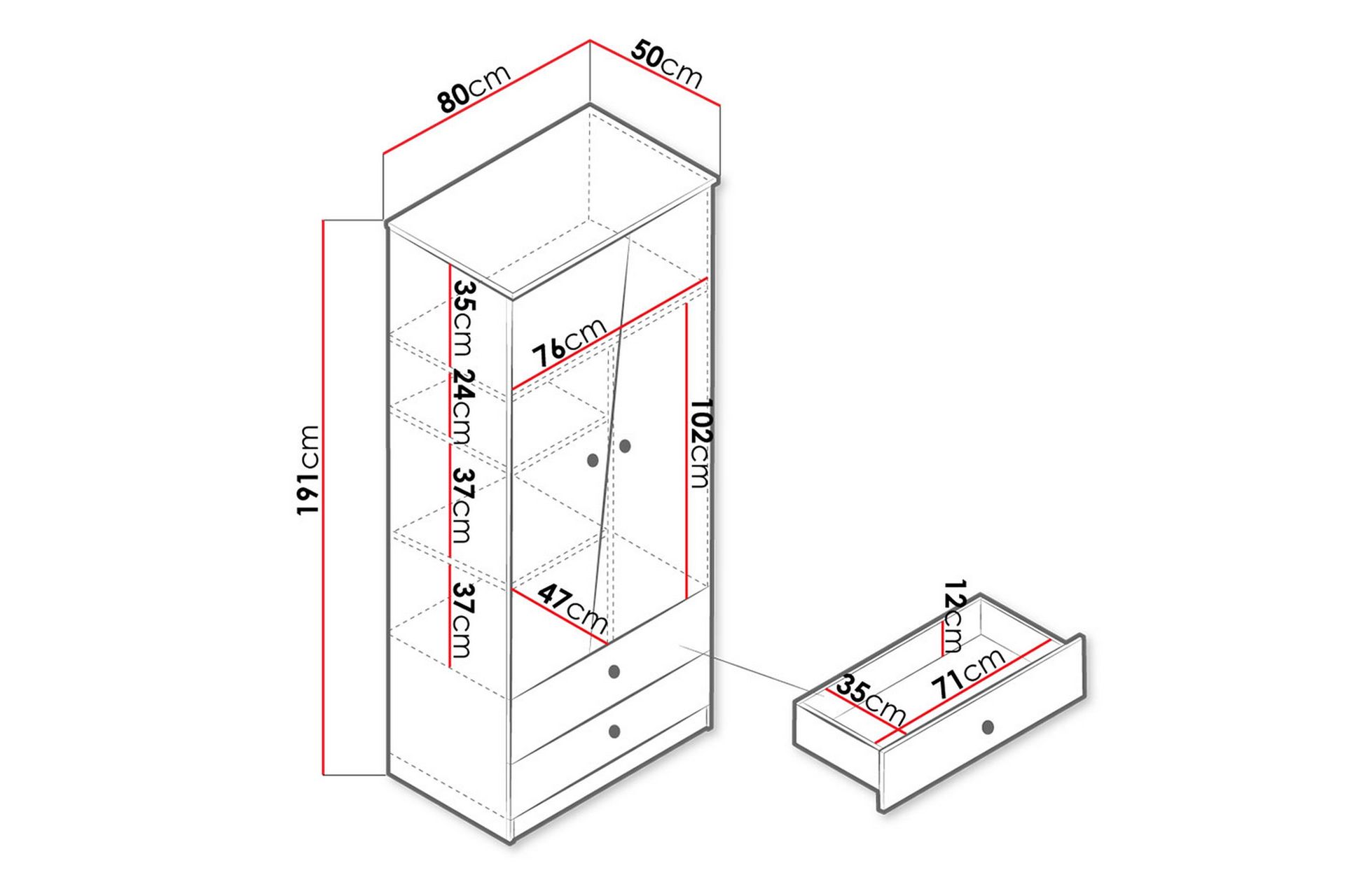 Nero Garderobe 80 cm - Natur/Hvit/Grå - Oppbevaring - Klesoppbevaring - Garderober & garderobesystem