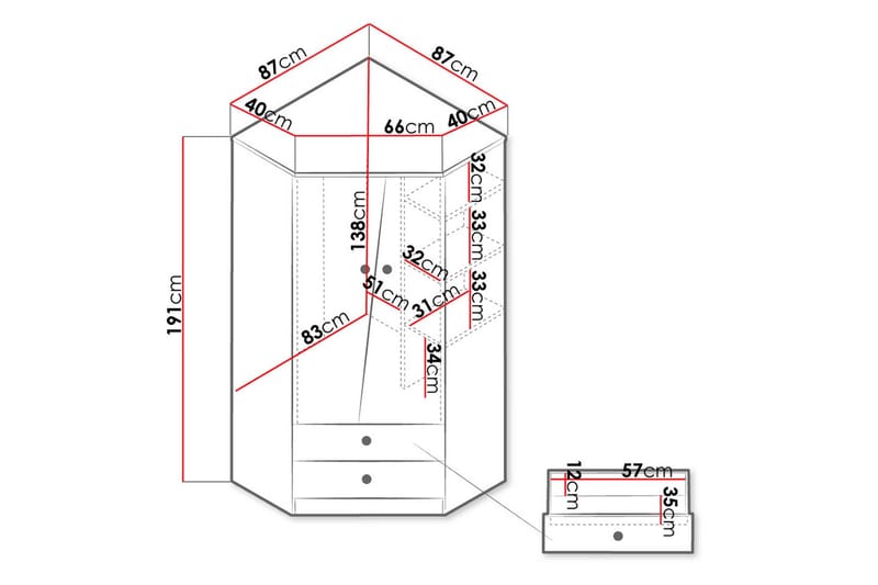 Nero Garderobe 87 cm - Natur/Hvit/Grå - Oppbevaring - Klesoppbevaring - Garderober & garderobesystem - Hjørnegarderobe