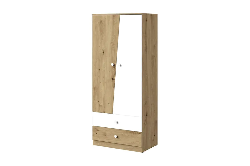 Nero Garderobe med Skuffer 80 cm i Eik, Hvit|Beige