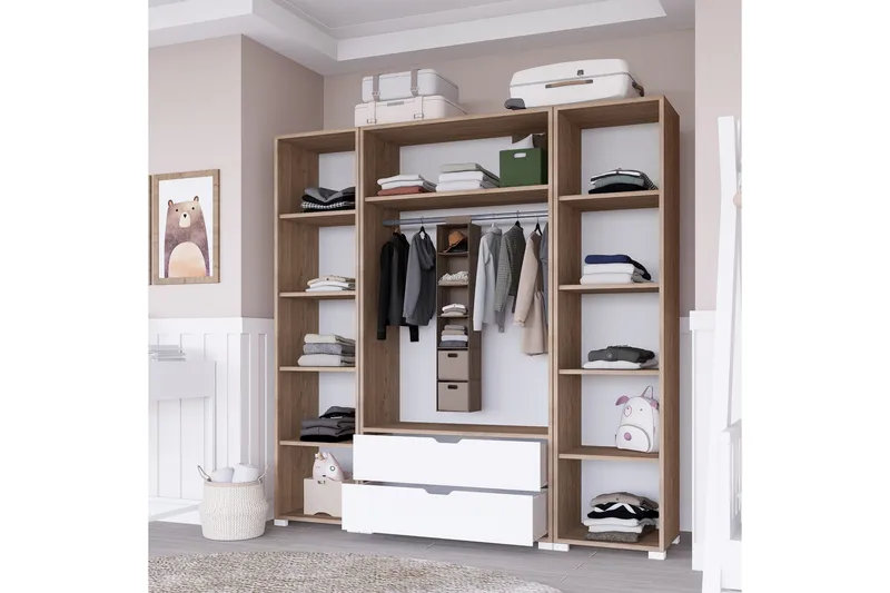 Nordhs Garderobe 140x182 cm - Lys brun/Hvit - Oppbevaring - Klesoppbevaring - Garderober & garderobesystem