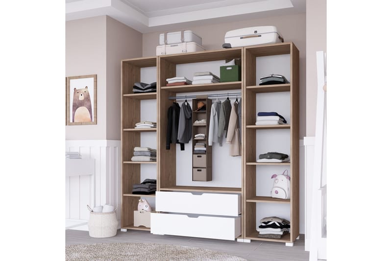 Nordhs Garderobe 140x182 cm - Lys brun/Hvit - Oppbevaring - Klesoppbevaring - Garderober & garderobesystem