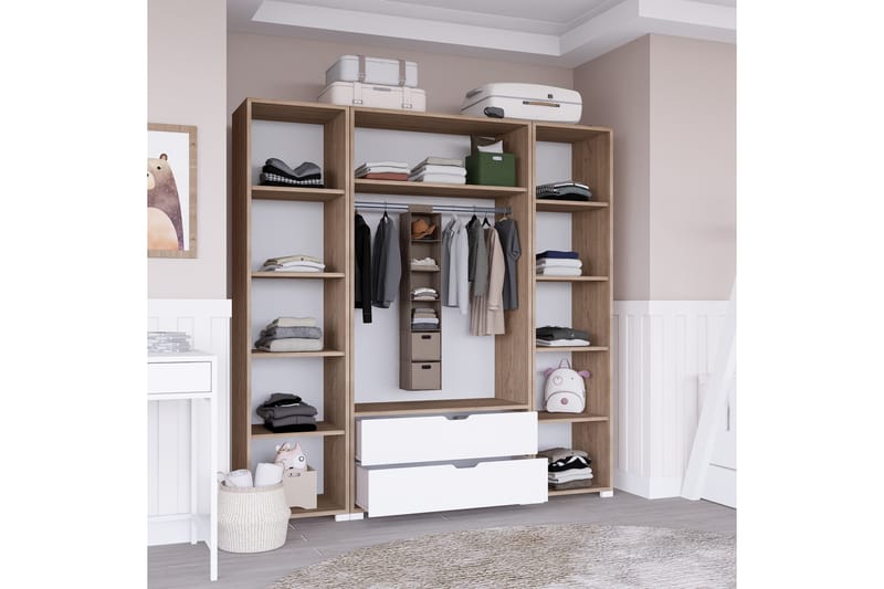 Nordhs Garderobe 140x182 cm - Lys brun/Hvit - Oppbevaring - Klesoppbevaring - Garderober & garderobesystem