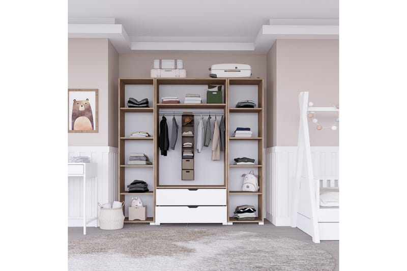 Nordhs Garderobe 140x182 cm - Lys brun/Hvit - Oppbevaring - Klesoppbevaring - Garderober & garderobesystem