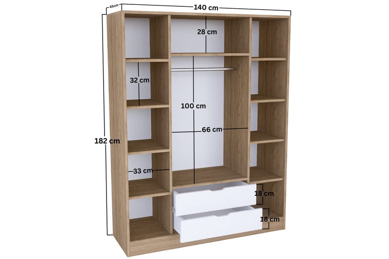 Nordhs Garderobe 170x183 cm - Lys brun/Hvit - Oppbevaring - Klesoppbevaring - Garderober & garderobesystem