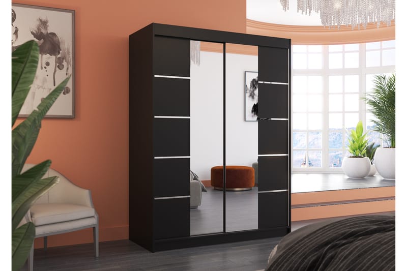 Nordia Garderobe med Speil 150x200 cm - Svart - Garderober & garderobesystem - Garderobeskap & klesskap