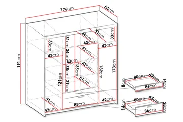 Norrbyn Garderobe med Speil 53x190x176,3 cm - Hvit - Oppbevaring - Klesoppbevaring - Garderober & garderobesystem