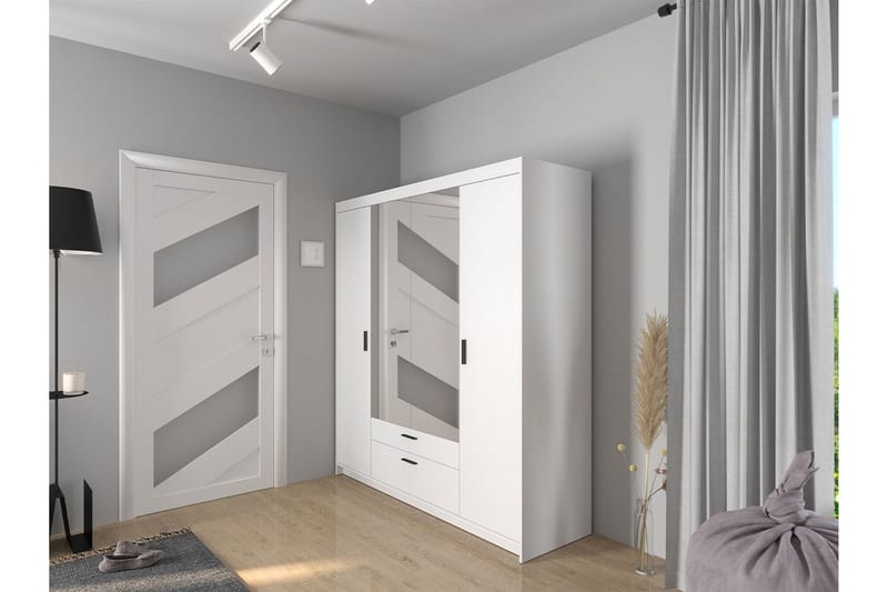 Norrbyn Garderobe med Speil 53x190x176,3 cm - Hvit - Oppbevaring - Klesoppbevaring - Garderober & garderobesystem