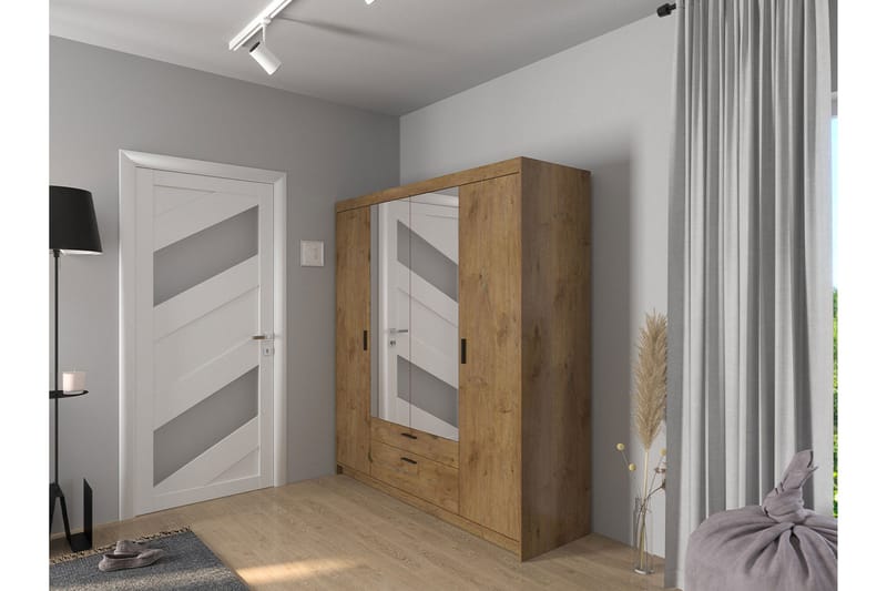 Norrbyn Garderobe med Speil 53x190x176,3 cm - Natur - Oppbevaring - Klesoppbevaring - Garderober & garderobesystem