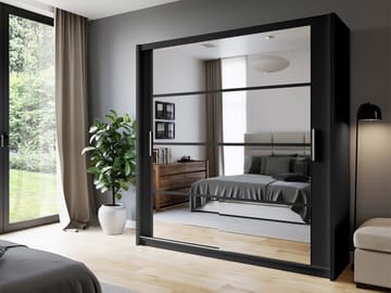 Norrebon Garderobe med speil 160x215 cm - svart - Oppbevaring - Klesoppbevaring - Garderober & garderobesystem