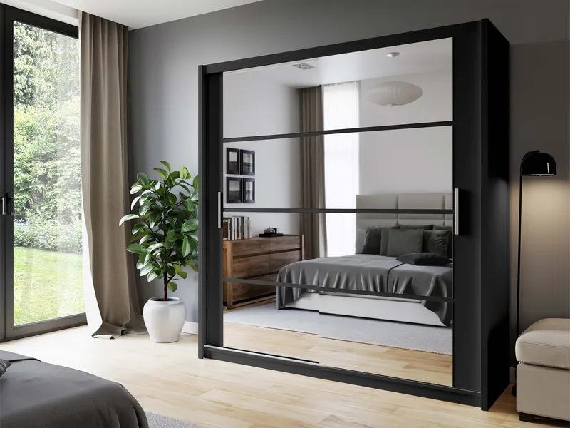 Norrebon Garderobe med speil 160x215 cm - svart - Oppbevaring - Klesoppbevaring - Garderober & garderobesystem
