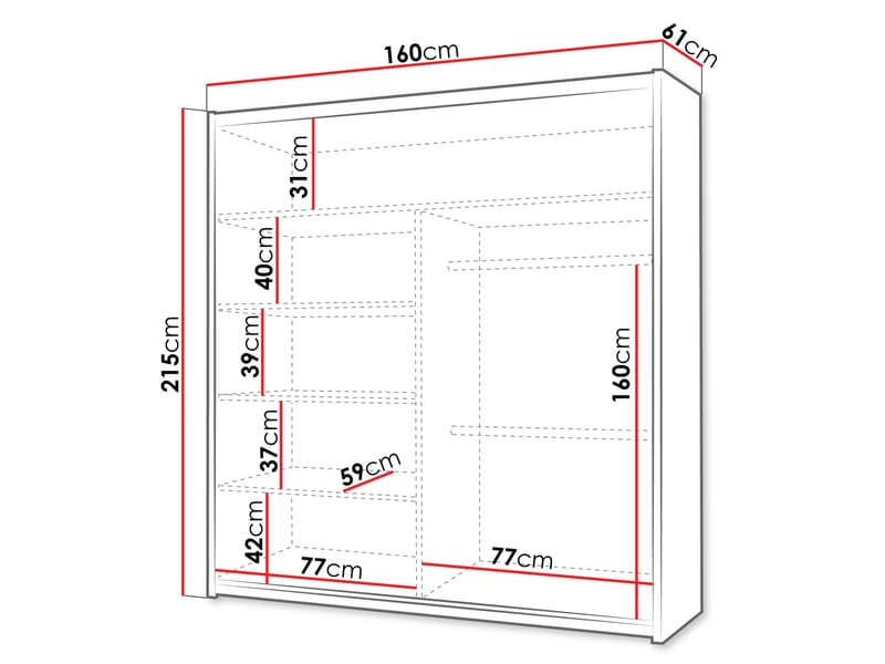 Norrebon Garderobe med speil 160x215 cm - svart - Oppbevaring - Klesoppbevaring - Garderober & garderobesystem