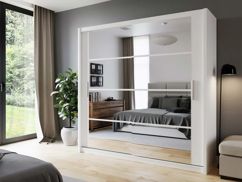 Norrebon Garderobe med speil 203x215 cm - hvit - Oppbevaring - Klesoppbevaring - Garderober & garderobesystem