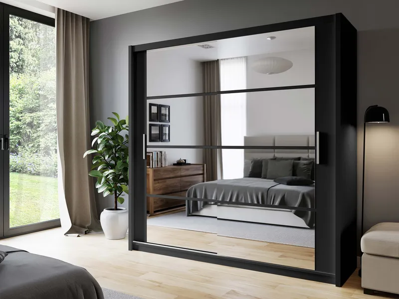 Norrebon Garderobe med speil 203x215 cm - svart - Oppbevaring - Klesoppbevaring - Garderober & garderobesystem