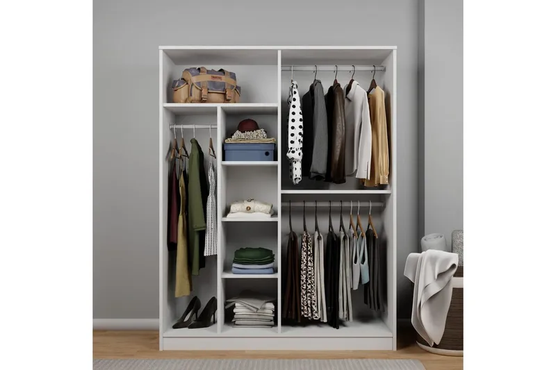Olera Garderobe 140x180 cm - Hvit - Oppbevaring - Klesoppbevaring - Garderober & garderobesystem - Garderobeskap & klesskap