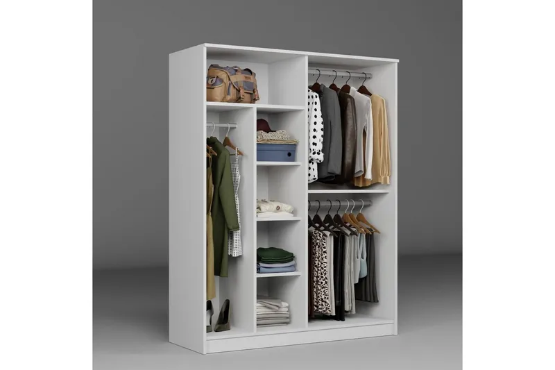 Olera Garderobe 140x180 cm - Hvit - Oppbevaring - Klesoppbevaring - Garderober & garderobesystem - Garderobeskap & klesskap
