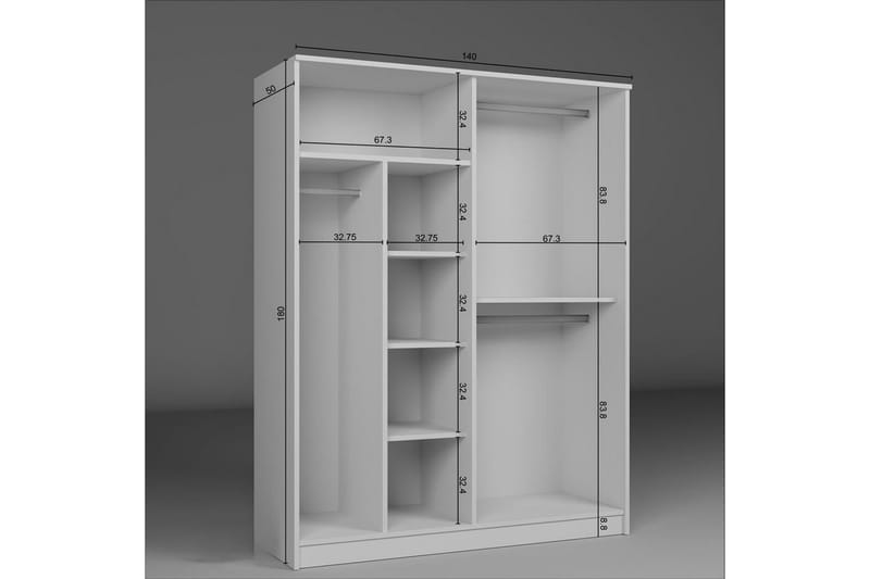 Olera Garderobe 140x180 cm - Hvit - Oppbevaring - Klesoppbevaring - Garderober & garderobesystem - Hjørnegarderobe