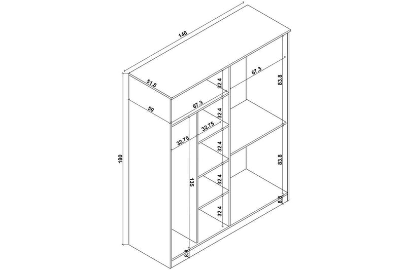 Olera Garderobe 140x180 cm - Natur - Oppbevaring - Klesoppbevaring - Garderober & garderobesystem