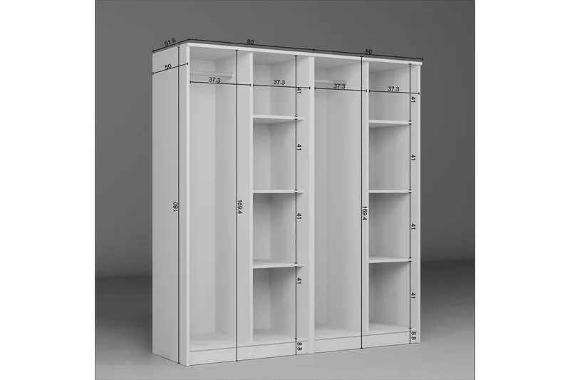 Olera Garderobe 160x180 cm - Hvit - Oppbevaring - Klesoppbevaring - Garderober & garderobesystem - Hjørnegarderobe
