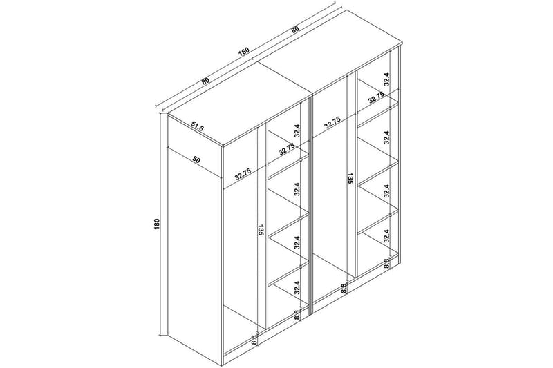 Olera Garderobe 160x180 cm - Natur - Oppbevaring - Klesoppbevaring - Garderober & garderobesystem
