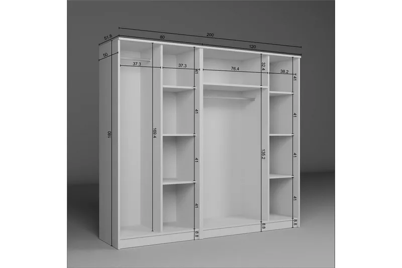 Olera Garderobe 200x180 cm - Hvit - Oppbevaring - Klesoppbevaring - Garderober & garderobesystem