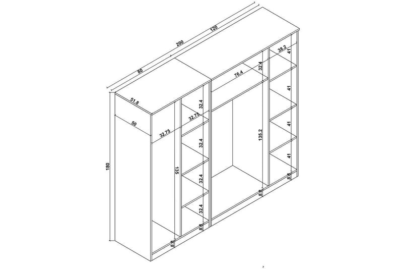 Olera Garderobe 200x180 cm - Natur - Oppbevaring - Klesoppbevaring - Garderober & garderobesystem
