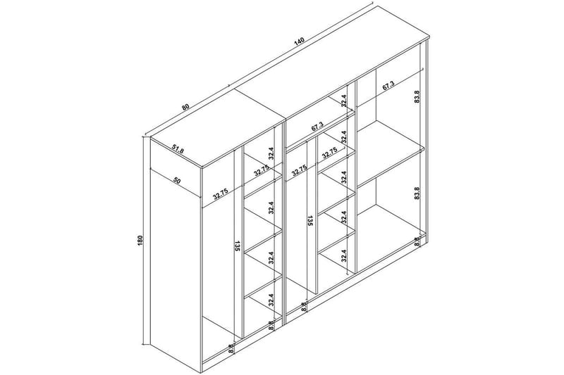 Olera Garderobe 220x180 cm - Natur - Oppbevaring - Klesoppbevaring - Garderober & garderobesystem