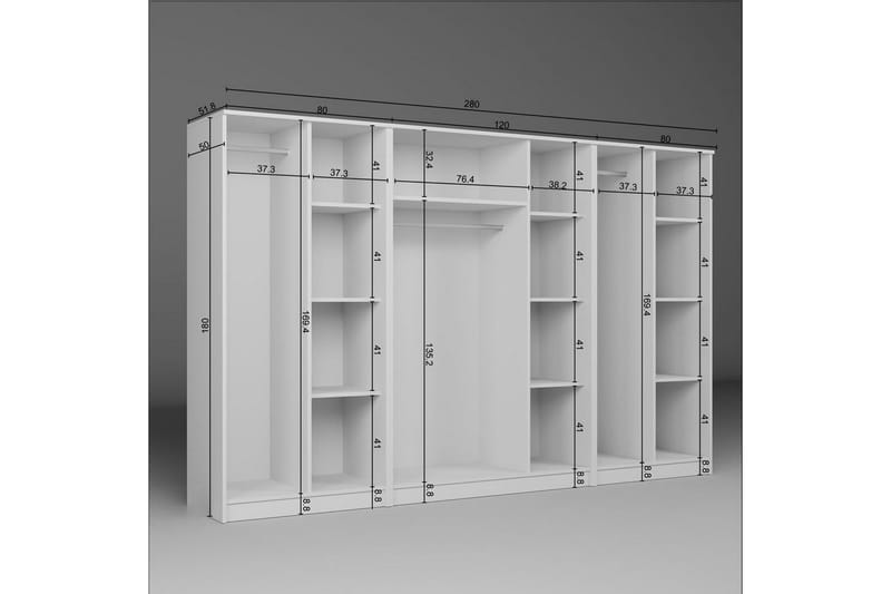 Olera Garderobe 280x180 cm - Hvit - Oppbevaring - Klesoppbevaring - Garderober & garderobesystem - Garderobeskap & klesskap