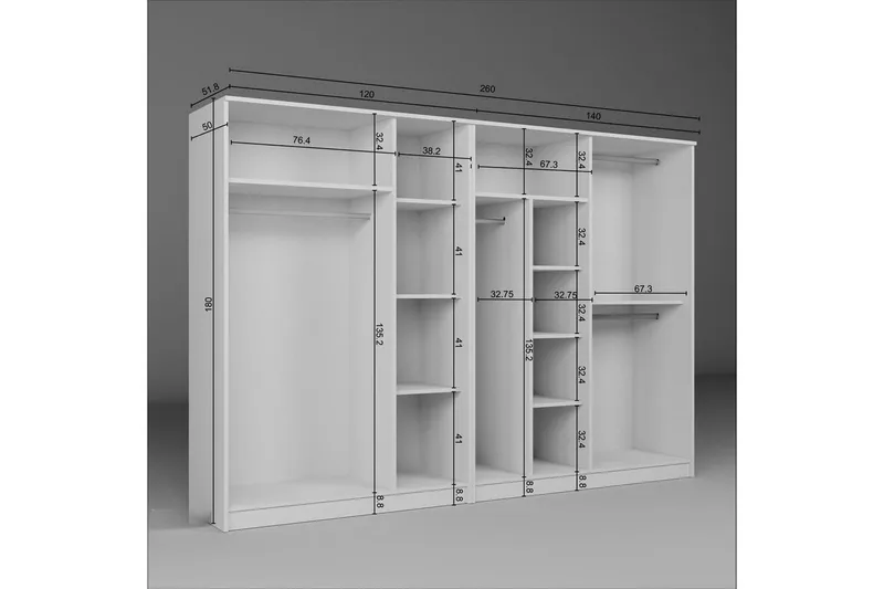 Olera Garderobe 280x180 cm - Hvit - Oppbevaring - Klesoppbevaring - Garderober & garderobesystem
