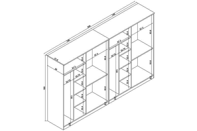 Olera Garderobe 280x180 cm - Hvit - Oppbevaring - Klesoppbevaring - Garderober & garderobesystem