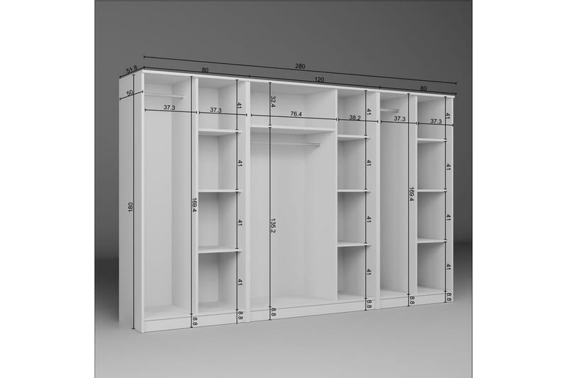 Olera Garderobe 280x180 cm - Hvit - Oppbevaring - Klesoppbevaring - Garderober & garderobesystem - Garderobeskap & klesskap