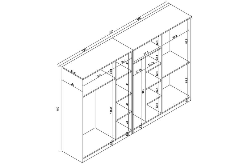 Olera Garderobe 280x180 cm - Natur - Oppbevaring - Klesoppbevaring - Garderober & garderobesystem